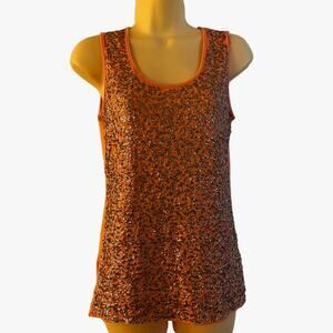 Susan Bristol Size M Peach Knit Tank Top with Silver Sequin Front